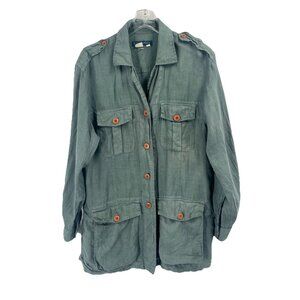 Vtg Banana Republic Linen Safari Jacket Green Sz M Womens Travel